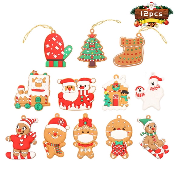 12pcs/set Christmas Tree Hanging Ornaments Gingerbread Man Candy Party Christmas Tree Decor