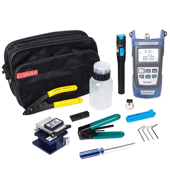12pcs/set Fiber Optic FTTH Cold Connection Tool Kit FC-6S Fiber Cleaver Optical Power Meter 5km Visual Fault Locator ,Precise Cleaving