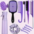 thumbnail image 1 of 12pcs/set Hair Styling Comb Set - Detangling Brush for All Hair Types - Teasing Rat Tail Comb - Silicone Scalp Massager - Shampoo Brush - Hairdressing Spray Bottle, 1 of 7