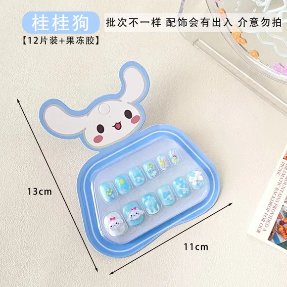 12pcs/set Kawaii Cute Hello Kitty Kuromi Cartoon Nail Sticker Detachable Press-on Nails Decoration Attachment Festivals Gift