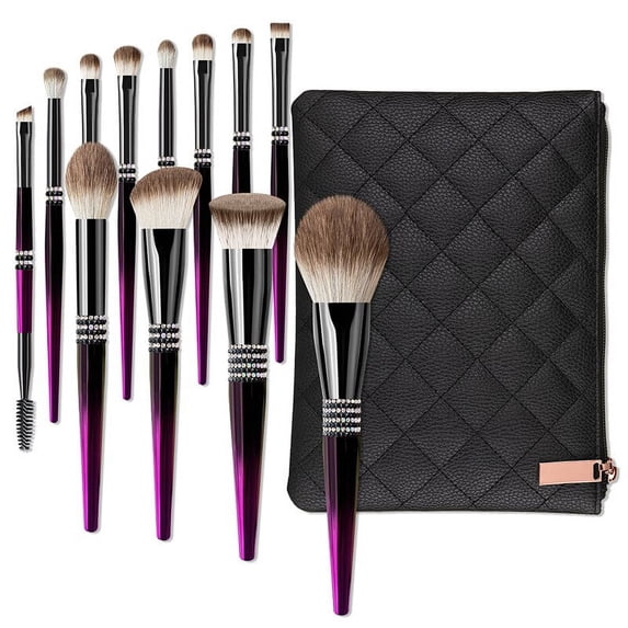 12pcs/set Luxury Glitter Diamond Bling Makeup Brush Metal Purple for Women Makeup Brush Beauty Tool with bag B