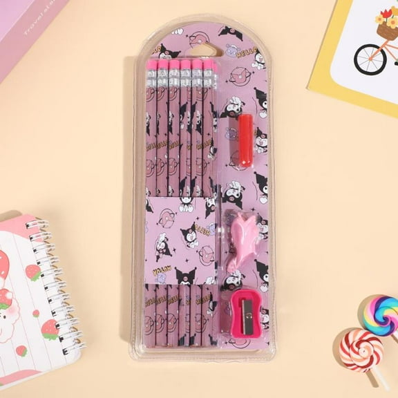 12pcs/set Sanrio Cartoon Hello Cute Kitty Melody Kuromi Cinnamoroll HB Pencil Pencil Sharpener Drawing And Sketching