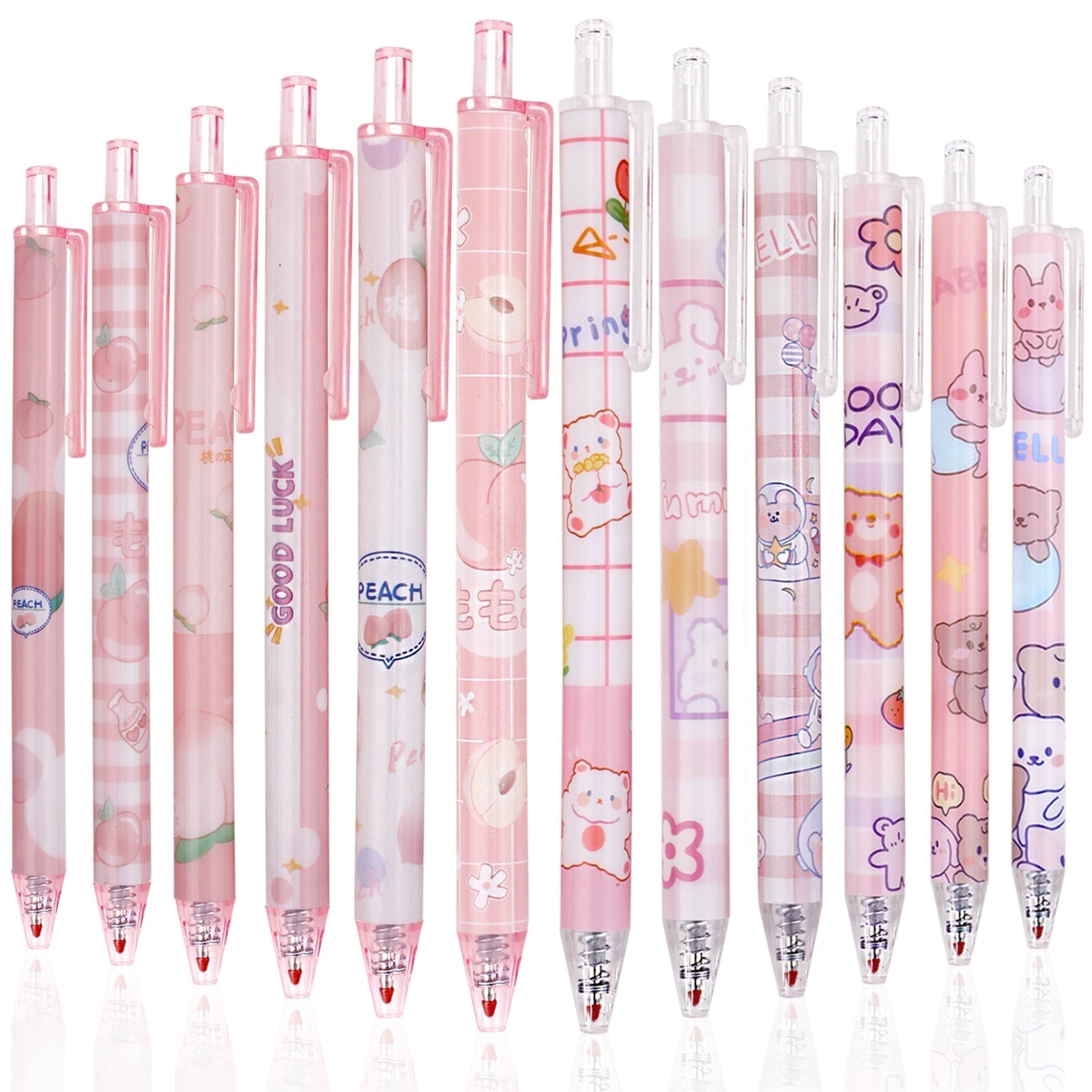 Pen Retractable Note 12pcsGel Ink Pens, Cute Blcak Pens, 0.5mm Kawaii Retractable Ballpoint ...
