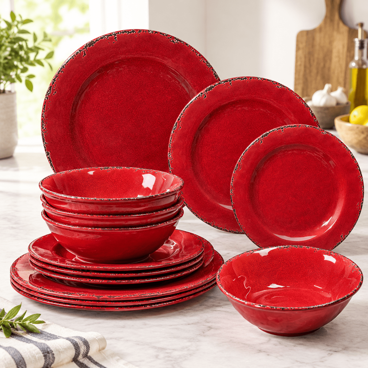 Main Course Dinner Set 12piece Farmhouse Red Dinnerware Set-dish Set For Parties - Walmart.com