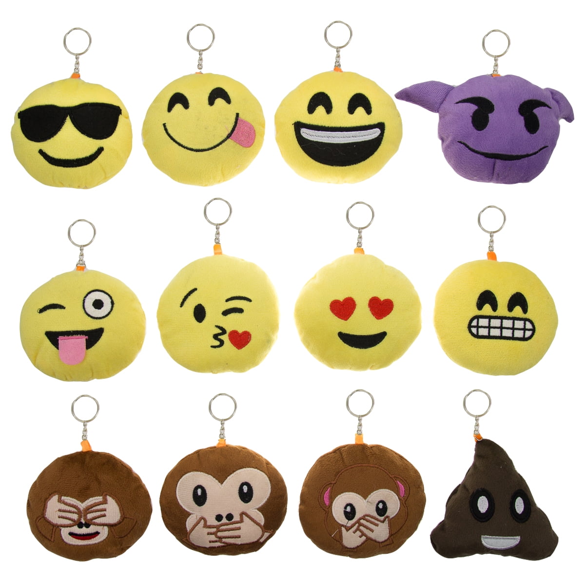 12pk Mini Emoji Hanging Plush Pillow Set Emoticons Cushion Toys Pack