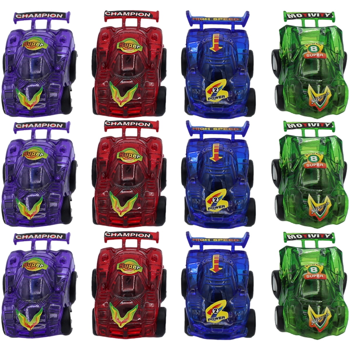 12pk Pull Back & Go Race Cars, Friction Powered Toy Cars For Kids