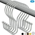 thumbnail image 1 of 12pk Shower Curtain Hooks Rings, Rustproof Metal Balanced Glide Shower Hook, Double Hooks for Bathroom Shower Rod Curtain, Plated Chrome Finish, 1 of 5