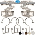 thumbnail image 1 of 12pk Shower Curtain Hooks Rings, Rustproof Metal Glide Shower Hook, Double Hooks for Bathroom Shower Rod Curtain, Brushed Matte Nickel Finish, 1 of 5