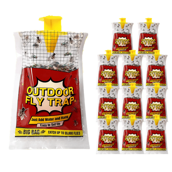 12set Fly Trap, Outdoor Disposable Hanging Fly Traps Bag, Natural Baited Disposable Fly Catchers