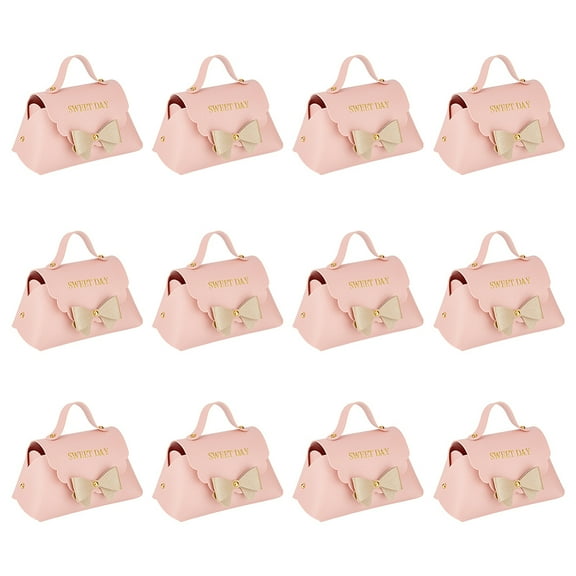 12sets 12 pack Leather Bowknot Gift boxes with Handle 5.1x2.7x3.15 inch Pink PU Leather Mini Handbag Candy Gift box Reusable Party Favor Candy boxes for Wedding Birthday Shower Valentines's Day