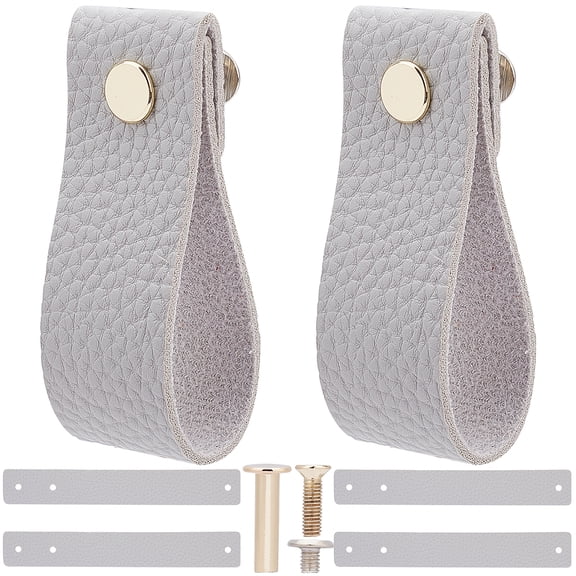 12sets PU Leather Drawer Cabinet Handles with Alloy Screw & Gasket Tan 17.5x2.7x0.2cm