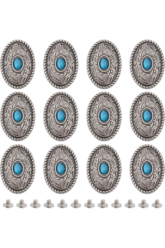 12sets Vintage Blue Turquoise Decorative Buckle with Screws Back Buttons Screw Back DIY for DIY Craft Leather Belt Round Shape Leather Decorative Buckle DIY for DIY Craft
