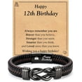 thumbnail image 1 of 12th-40th Birthday Gift for Boys  Men, Leather Knot Bracelet Gifts for 12 13 16 Year Old Boys Son Grandson Nephew Friend with Birthday Card, 1 of 5
