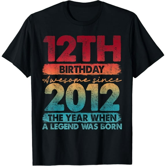 12th Birthday 12 Year Old Gifts Vintage 2012 Limited Edition T-ShirtMen and women, Black T-shirt, size: Extra large