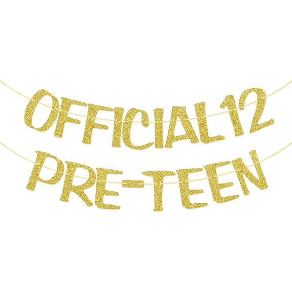 12th Birthday Banner, Official 12 Pre-Teen Gold Glitter Decoration, Cheers to 12 Years Old Birthday Party Supplies