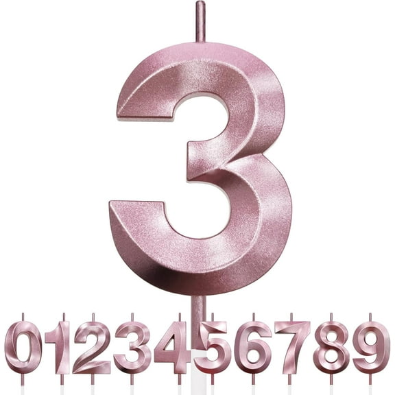 12th Birthday Candle, 3D Design Rose Gold Glitter Number Candles, Cake Topper Decorations, Cake Candle For Birthday Party, Wedding Anniversary, Baby Shower, Party Decoration (Pink Gold)