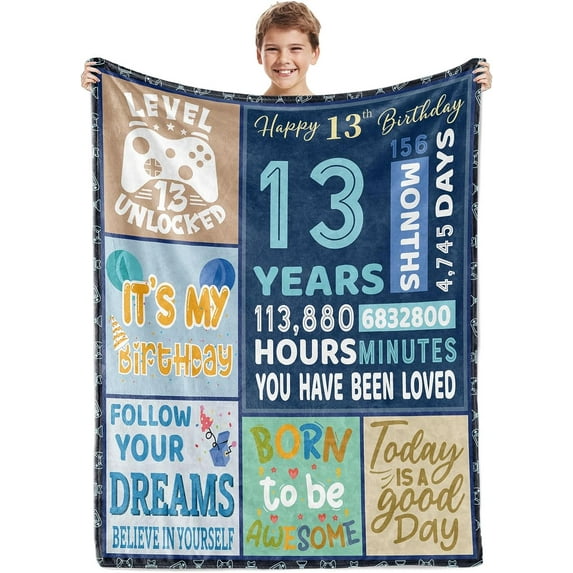 12th Birthday Gifts for Boys,Blue Happy 12th Birthday Blanket,12 Year Old Boy Girls Gift Ideas,12th Birthday Decorations Gift Throw Blanket for Teen Son Grandson Nephew 50"x60"