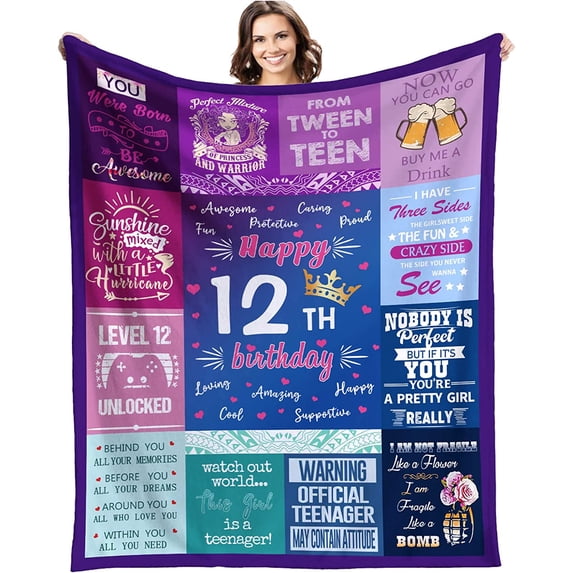 12th Birthday Gifts for Girls 12 Year Old Birthday Gifts 12 Year Blanket Gifts 12th Funny Gift Idea 12th Birthday Gift Ideas Gifts for 12 Year Old Female Women Girl Bestie Sister (12th, 50"x60")