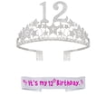 thumbnail image 1 of 12th Birthday Glitter Sash & Silver Starry Sky Tiara Set for Girls, 1 of 7