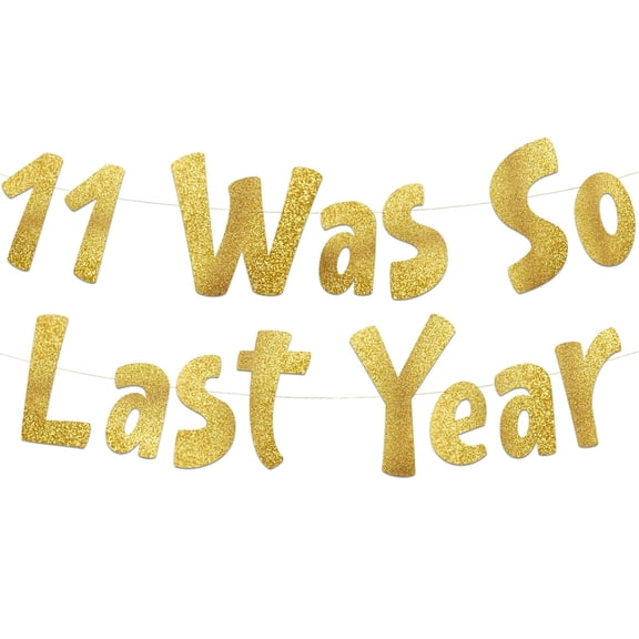 12th Birthday Gold Glitter Banner - Happy 12th Birthday Party Decorations, Supplies and Favors - 12th Wedding Anniversary Decorations