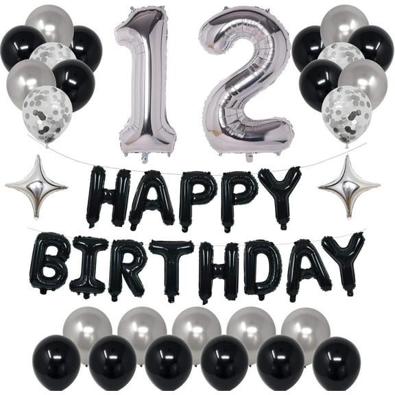 12th Birthday Party Decorations Hanging Black Happy Birthday Banner Boys Girls