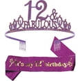 thumbnail image 1 of 12th Birthday Sash and Tiara for Girls - Fabulous Glitter Sash + Fabulous Rhinestone Purple Premium Metal Tiara for Girls, 12th Birthday Gifts for Princess Party, 1 of 13