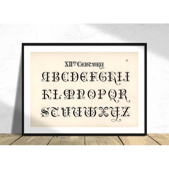 12th Century Calligraphy Fonts Draughtsmans Alphabets Hermann Esser Reproduction Letters Decor Vintage Unframed Paper Print