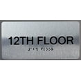thumbnail image 1 of 12th Floor Sign- Floor Number Tactile Touch Braille Sign (Aluminum !!, Brush Silver, Size 4x8)- The Sensation line(ref-2022-4), 1 of 4