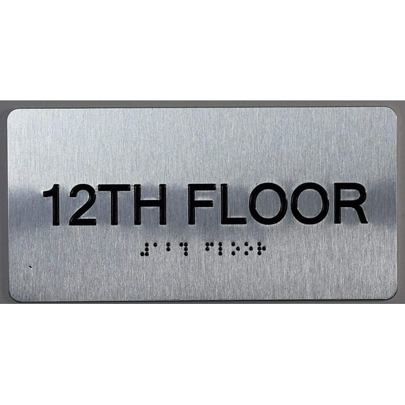 12th Floor Sign- Floor Number Tactile Touch Braille Sign (Aluminum !!, Brush Silver, Size 4x8)- The Sensation line(ref-2022-4)