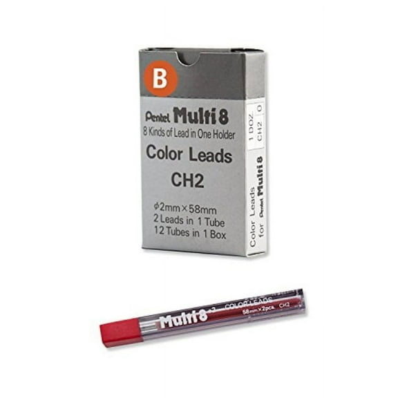 12tubes pentel ch2 multi 8 2.0mm colour pencil refill (box set) - red lead