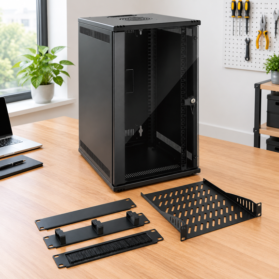 12u 10 Inch Rack Wall Mount Network Cabinet Set 12.3w X 13d 22.3h- Load Capacity 110lbs(50 Kg) Black 10" Housing Server