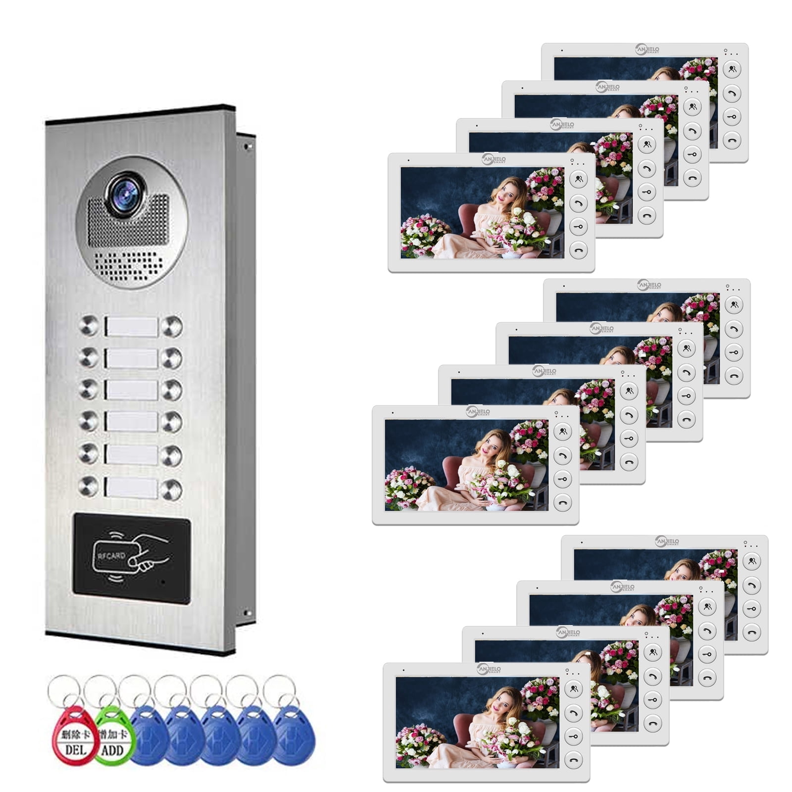 12unit 7inch wired video doorbell set,suitable for indoor and outdoor video
