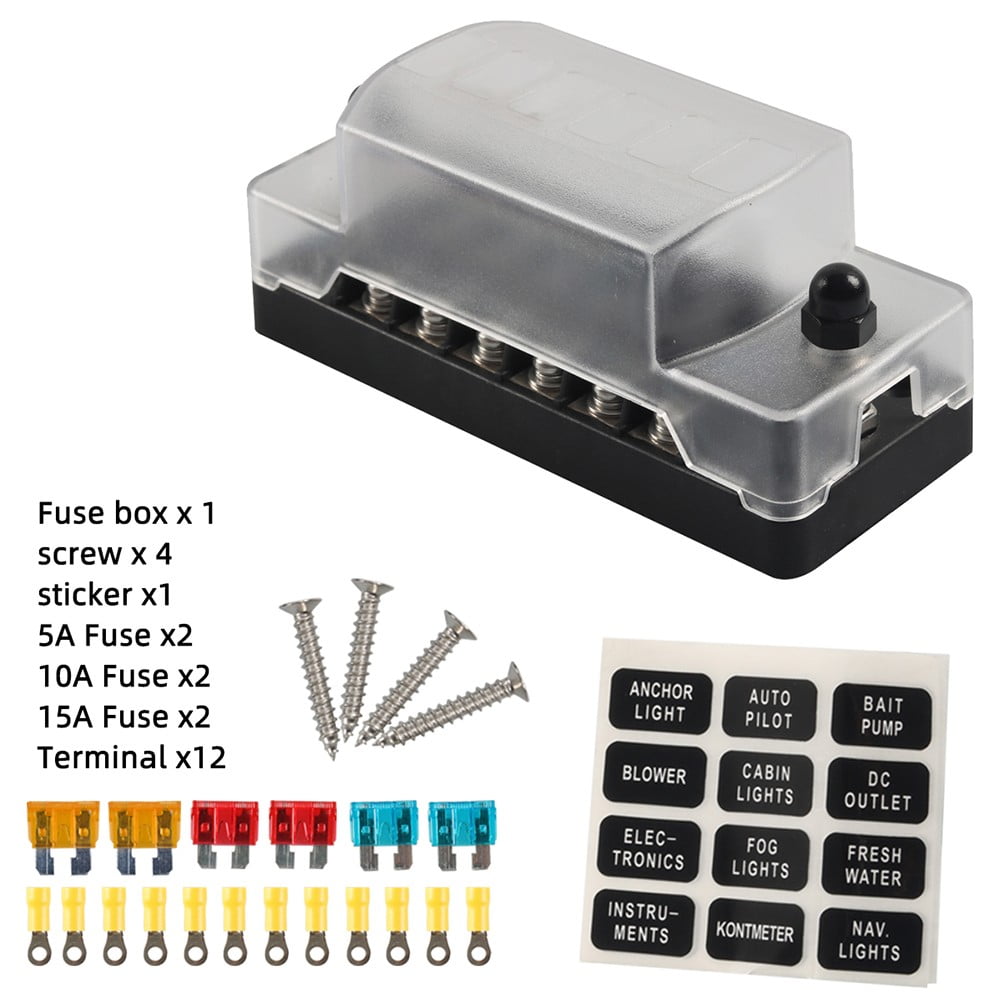 12v/24v Car 6 Way Fuse Box Kit Blade Fuses ATO Holder Electric Terminal