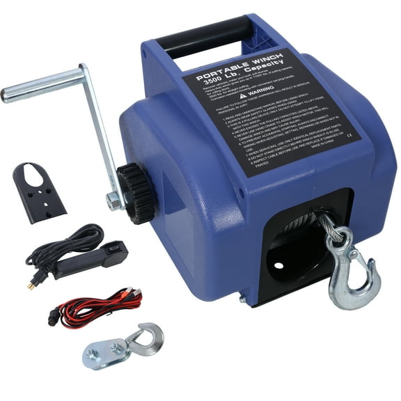 12v 3500lbs Trailer Winch,Reversible Electric Winch, for Boats Up to 5000 Lbs,with Galvanized Wire Rope,with Extra Pulley Hook,Power in and Power Out,with Manual Function (Blue)