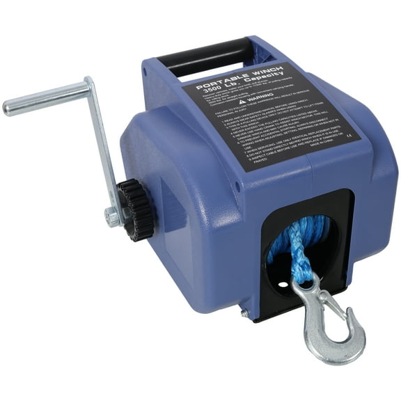 12v 3500lbs Trailer Winch,Reversible Electric Winch, for Boats up to 5000 lbs.,with synthetic rope,with extra pulley hook,power in and power out,with manual function.blue plastic casing