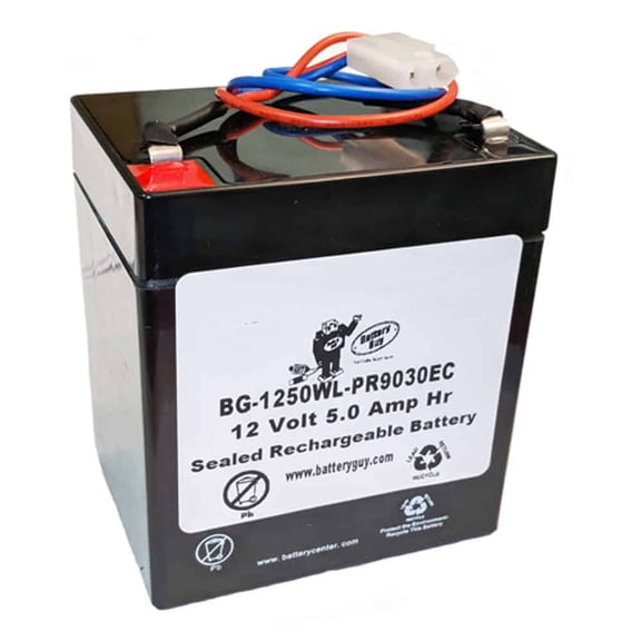 12v 5Ah rechargeable Sealed Lead Acid battery with wire leads and PR9030EC Connector ~ BG-1250-PR9030EC