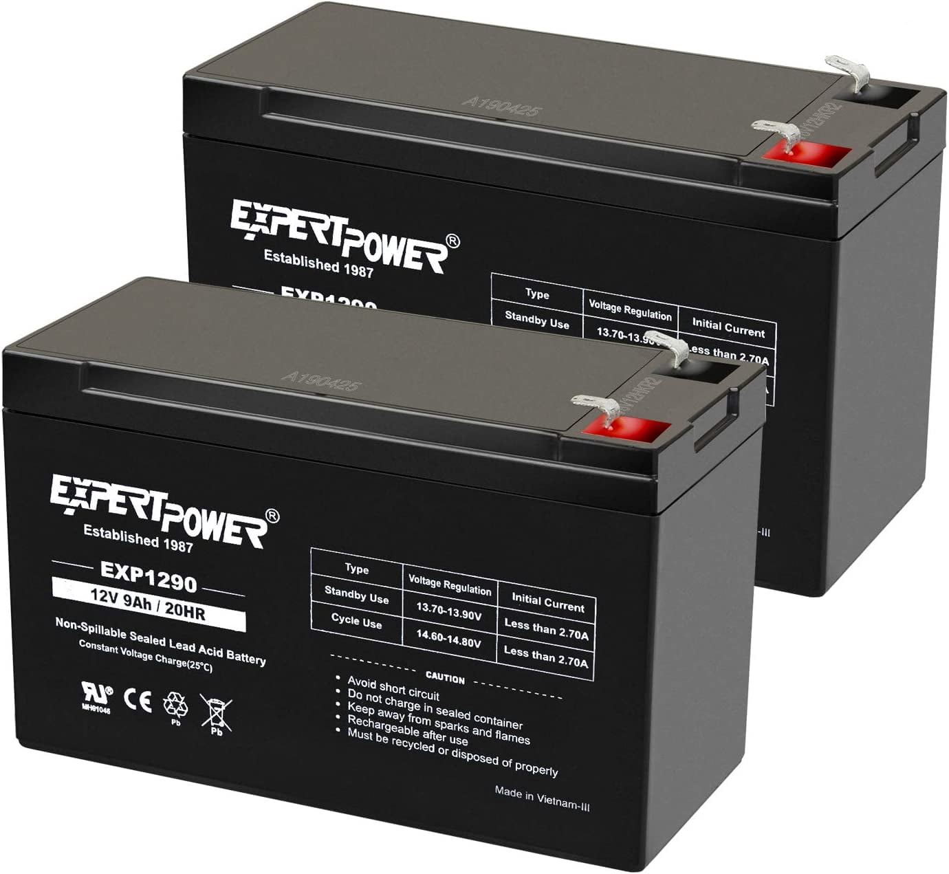 12v 9ah Sealed Lead Acid Battery with F2 Terminals (.250")/2 Pack