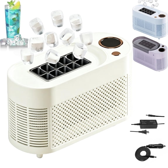 12v Compact Portable Mini Ice Maker, Mini Machine with Car Adapter, Makes 10 Cubes in 15-20 Mins for Home Kitchens, Outdoor Spaces, Camping Places, RV (10Cubes White)