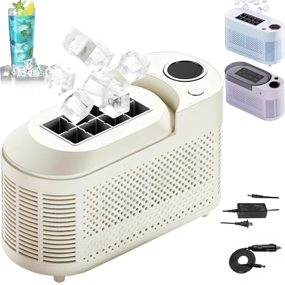 12v Compact Portable Mini Ice Maker, Mini Machine with Car Adapter, Makes 10 Cubes in 15-20 Mins for Home Kitchens, Outdoor Spaces, Camping Places, RV (8Cubes White)