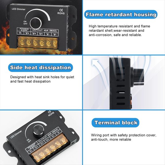 12v LED Dimmer Switch with Remote Control &Timer Function, DC 5-24V 40A Aluminum Housing PWM Dimming Controller