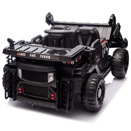 iRerts 24V Ride on Dump Truck, 2 Seater Ride on Car for Kids with Remote Control, Electric Dump Bed, Shovel, Bluetooth, USB/AUX Ports, Construction Vehicles Ride on Toys for Big Kids Ages 3-8, Black