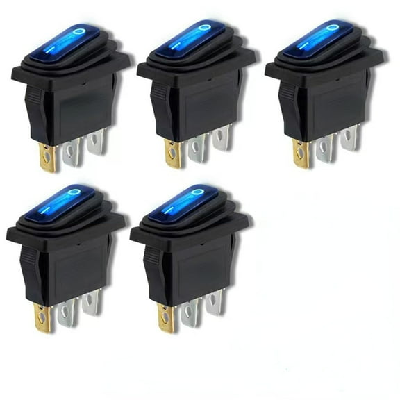 12v Rocker Switch Waterproof 5 PCS - 12 Volt Toggle Switch , SPST 3 Pin On Off Switches Snap-in Design Square Switch with Blue LED Light for Car Boat Marine RV Truck KCD3