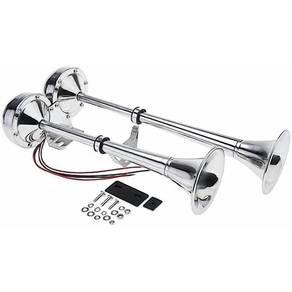 12v Stainless Steel Dual Trumpet Horn,125db Marine Boat Electric Horn for Ship Truck RV Trailer (Low and High Tone)$$Watercraft