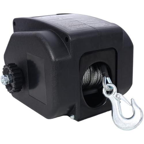12v Trailer Winch,Reversible Electric Winch, for Boats Up to 5000 Lbs, Galvanized Wire Rope, Rapid Mount, Handheld Remote,Power in and Manual Out (Black-5000 lbs)