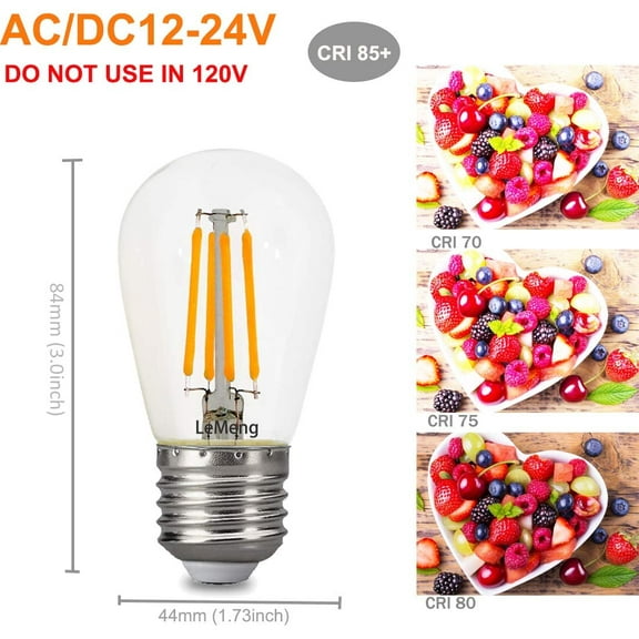 12volt LED Light Bulb 4W Edison Filament Vintage ac/dc12V 24V Low Voltage(3000K Warm White) E26 Base for Landscape RV Camper Marine Battery Power System Off Grid Solar Lighting-Pack of 3