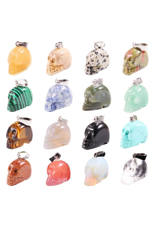 12x Charms Natural Gemstone Pendant Carved Skull Crystal Pendant for Jewelry USA