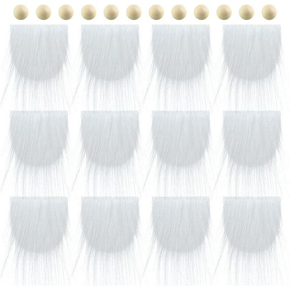 12x Handmade Pre-Cut Gnome Beard, Unfinished Wooden Balls, Fabric Dwarf Beard for Supplies, Party, Holiday, white