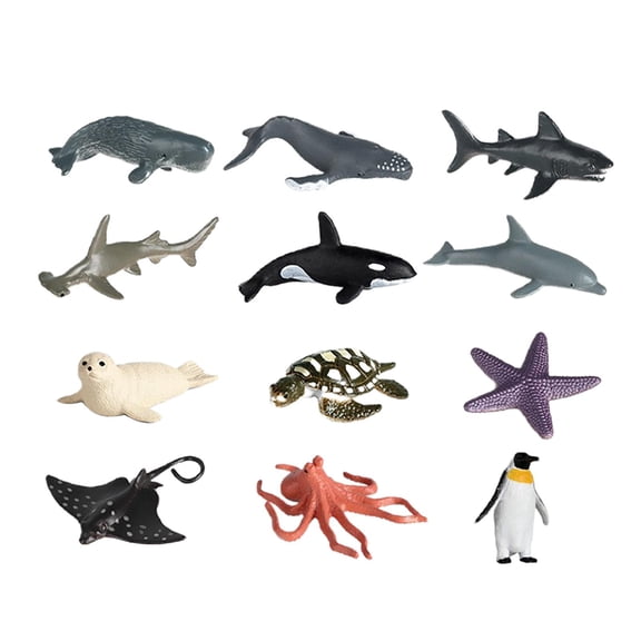 12x Lifelike Animal Figurines Miniature Statues Early Educational Toy, Sea Life