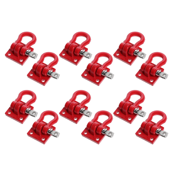 12x Metal Climbing Trailer Tow Hook Hooks Buckle, Winch Shackles Accessory for 1/10 Scale RC Crawler Truck D90 SCX10,Red