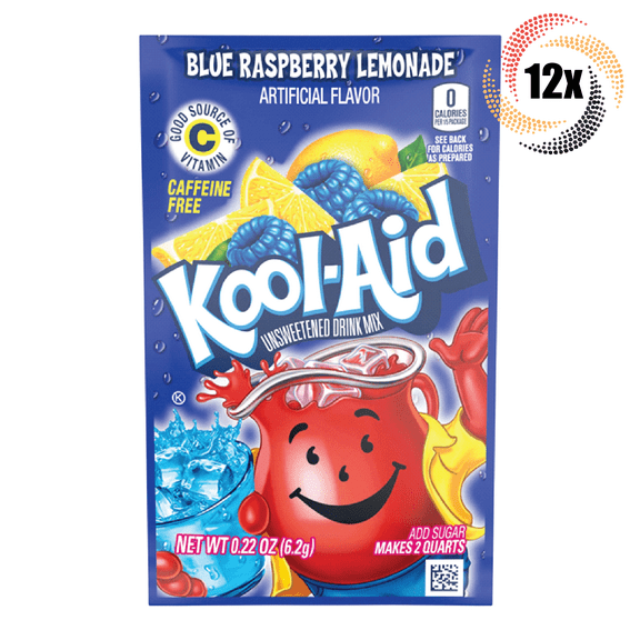 12x Packets Kool-Aid Blue Raspberry Lemonade Flavor Caffeine Free Soft Drink Mix